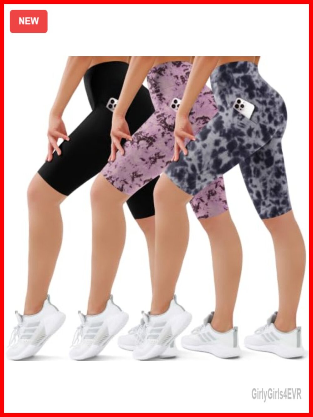 3 Pack Biker Shorts High Rise Tummy Control Yoga Gym Running Pockets